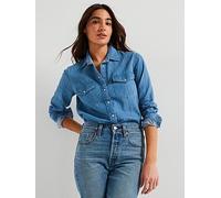 Levi's Iconic Western Linen+ Denim Shirt, Blue, Size S, Women Blue