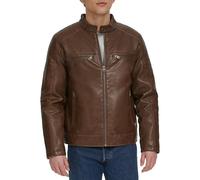 Levi's Men Faux Leather Racer Jacket, Saddle Quilt Lined, L