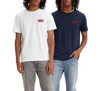 Levi's Men's 2-Pack Crewneck Graphic Tee T-Shirt, Chesthit White / Dress Blues, L