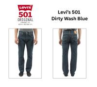 Levis Mens 501 Original Style Jeans New Dirty Wash Blue Regular Denim 005013382