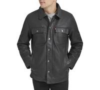 Levi's Men's Buffed Cow Faux Leather Hooded Trucker Jacket, New Black, S