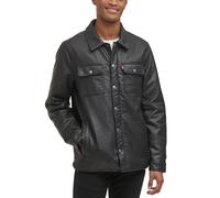 Levi's Men's Buffed Cow Faux Leather Hooded Trucker Jacket, New Black, XL