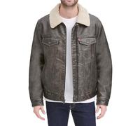 Levi's Men's Buffed Cow Faux Leather Sherpa Trucker Jacket, Dark Brown/Quilted Lining, XL