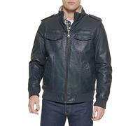 Levi's Men's Faux Leather Aviator Bomber Jacket (Regular & Big & Tall Sizes), Navy/Sherpa Lined, L