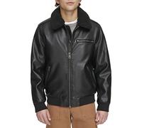 Levi's Men's Faux Leather Aviator Bomber Jacket with Sherpa Collar, Black, L