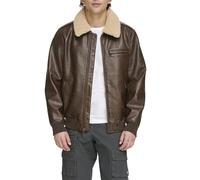 Levi's Men's Faux Leather Aviator Bomber Jacket with Sherpa Collar, Brown, M
