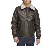 Levi's Men's Faux Leather Aviator Bomber Jacket with Sherpa Collar, Dark Brown, L