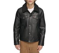 Levi's Men's Faux Leather Classic Trucker Jacket, Black W/Sherpa Collar, M
