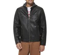 Levi's Men's Faux Leather Racer Jacket, Black Smooth Lamb Modern Hooded, M