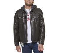 Levi's Men's Faux Leather Trucker Hoody with Sherpa Lining (Regular & Big & Tall Sizes), Dark Brown, 3X-Large