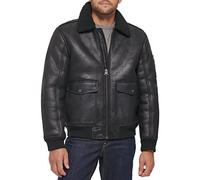 Levi's Men's Leather Aviator Bomber Jacket with Sherpa Lined Collar (Regular & Big & Tall Sizes), Black Faux Shearling, XXL