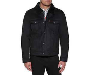 Levi's Men's Leather Classic Trucker Jacket, Black Faux Shearling, M