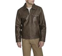Levi's mens Men's Faux Leather Modern Trucker Jacket, Saddle, M