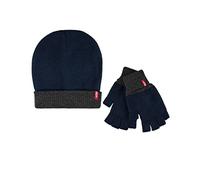 Levi's Men's Reversible Warm Winter Beanie with Fingerless Glove Set, Navy/Grey, One Size