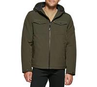 Levi's Men's Soft Shell Two Pocket Sherpa Lined Hooded Trucker Jacket, Olive W. Quilted Lining, Large