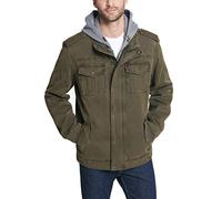 Levi's Men's Washed Cotton Hooded Military Jacket, Olive, XXL