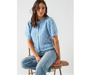 Levi's Pauline Pointelle Short Sleeve Cardigan, Blue, Size S, Women Blue