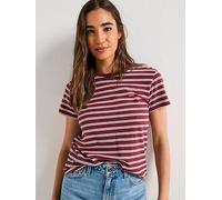 Levi's Women's The Perfect Tee Striped Chesthit Logo T-Shirt, Trudy Stripe Chocola, XS