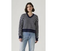 Levi's Women's Reese V-Neck Sweater Parisienne Stripe Peacoat Cotton Blue L