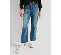 Levi's Ribcage Straight Ankle Cotton Linen Jeans, Blue, Size 27, Inside Leg 29, Women Blue