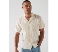 Levi's Sunset Embroidered Linen Mix Relaxed Fit Short Sleeve Shirt, Beige, Size L, Men Beige