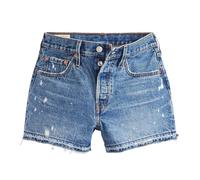 Levis Women's 501 Original Ripped Leather Badge Shorts - Blue - Blue - 29R