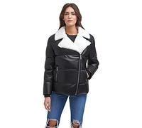 Levi's Women's Breanna Puffer Jacket (Standard and Plus Sizes) Leather, Black Faux Fur Trimmed Moto, S