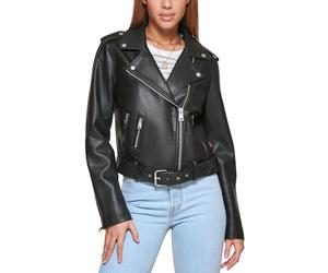 Levi's Women's Faux Leather Belted Motorcycle Jacket (Standard & Plus Sizes), Black, XS