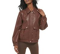 Levi's Women's Faux Leather Lightweight Dad Bomber Jacket, Chocolate Brown, XL