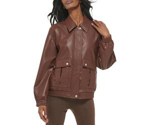 Levi's Women's Faux Leather Lightweight Dad Bomber Jacket, Chocolate Brown, XL