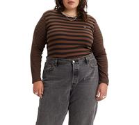 Levi's Women's Plus Size Long-Sleeve Baby Tee T-Shirt, Sunday Stripe Fondue Fudge, 1XL