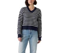 Levi's Women's Reese V-Neck Sweater Parisienne Stripe Peacoat Cotton Blue L
