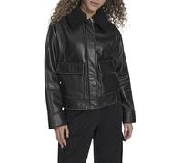 Levi's womens Relaxed Faux Leather Aviator Jacket With Removable Sherpa Collar, Black, XL