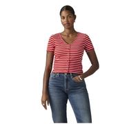 Levi's Women's T-Shirt Muse Tee with V-Neck, Ribbed, Red (Penelope Stripe Urba), XS