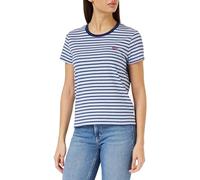 Levi's Women's The Perfect Tee- Striped Chesthit Logo T-Shirt, Tea Stripe Brunnera Blue, XXS