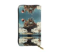 Levitating Cities Patterned Leather Long Wallet (7.5 * 4.1 inches) | Extra Large Multi-Function Compartment | Great Gift