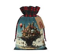 Levitating Cities Printed holiday drawstring bag 8.3x11.8 inch Christmas party decoration gift bag