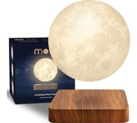 Levitating Moon Lamp 3D Printed Floating and Spinning 360° Magnetic Luna Unique Gift Night Light (Dark Wood Base)
