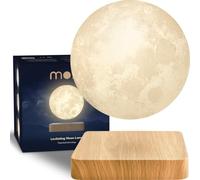 Levitating Moon Lamp 3D Printed Floating and Spinning 360° Magnetic Luna Unique Gift Night Light (Light Wood Base)