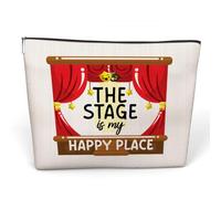 Levitatinyear Theater Lover Gifts Makeup Bag, The Stage Is My Happy Place Cosmetic Bag For Performer, White