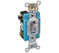 Leviton 1201-PLC 15 Amp, 120 Volt, Toggle Pilot Light, Illuminated ON, Req. Neutral Single-Pole AC Quiet Switch, Industrial Grade, Self Grounding, Clear
