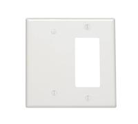 Leviton 80608-W 2-Gang 1-Blank 1-Decora/GFCI Device Combination Wallplate, Midway Size, Thermoset, White by Leviton