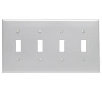 Leviton 80712-GY 4-Gang Toggle Device Switch Wallplate, Standard Size, Thermoplastic Nylon, Gray