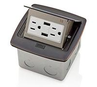 Leviton PFUS1-BZ Pop-Up Floor Box with Dual Type A, 3.6 USB Charger, 15 Amp Outlet, Bronze