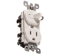 Leviton T5225-W Combination, 15 Amp, 120 Volt AC Toggle Switch, and 15amp, 125 Volt 5-15R Tamper Resistant Receptacle, Grounding, White
