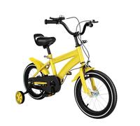 Levkitch 14 Inch Kids Bike for 3-7 Years Old 14 Inch Wheels Road Bicycles Children's Bike with Stabilisers and Basket Beginner Bicycle with Kickstand and Dual Handbrakes Bell Adjustable Seat (Yellow)