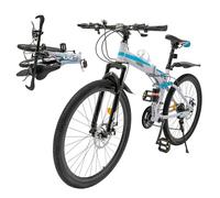 Levkitch 21 Speed 26 Inch Folding Mountain Bike, Foldable Mountain Bicycle, Front and Rear Mechanical Disc Brakes High Carbon Steel Frame for Adults Youth Mens and Womens