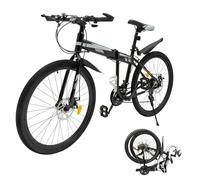 Levkitch 26 Inch Mountain Bike 21-Speed Adult Folding Bicycles 26'' wheel MTB Road Bike with Double Disc Brakes High-Tensile Steel Frame up to 120 kg for Outdoor Travel Camping(Black-Silver)