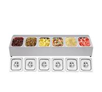 Levkitch 6 Grid Ingredient Containers Stainless Steel Food Pan Holder 6 * 2L Condiment Caddy with Lid for Restaurants Hot Pot Shops Dairy Shops Fruit Shops