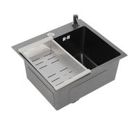 Levkitch Kitchen Sinks Stainless Steel Single Bowl Sinks 40 * 45cm Drop in/Topmount Workstation Sink with Drain Basket Plumbing Kit Black-Grey Sink